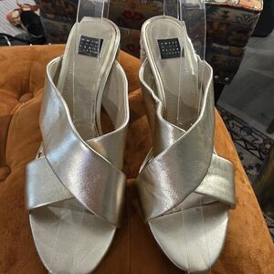 White House Black Market Metallic Gold Crisscross Mules